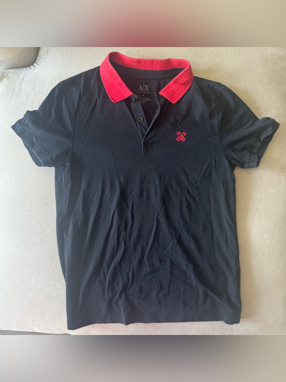 Armani Exchange Black Polo with Red Collar and Logo